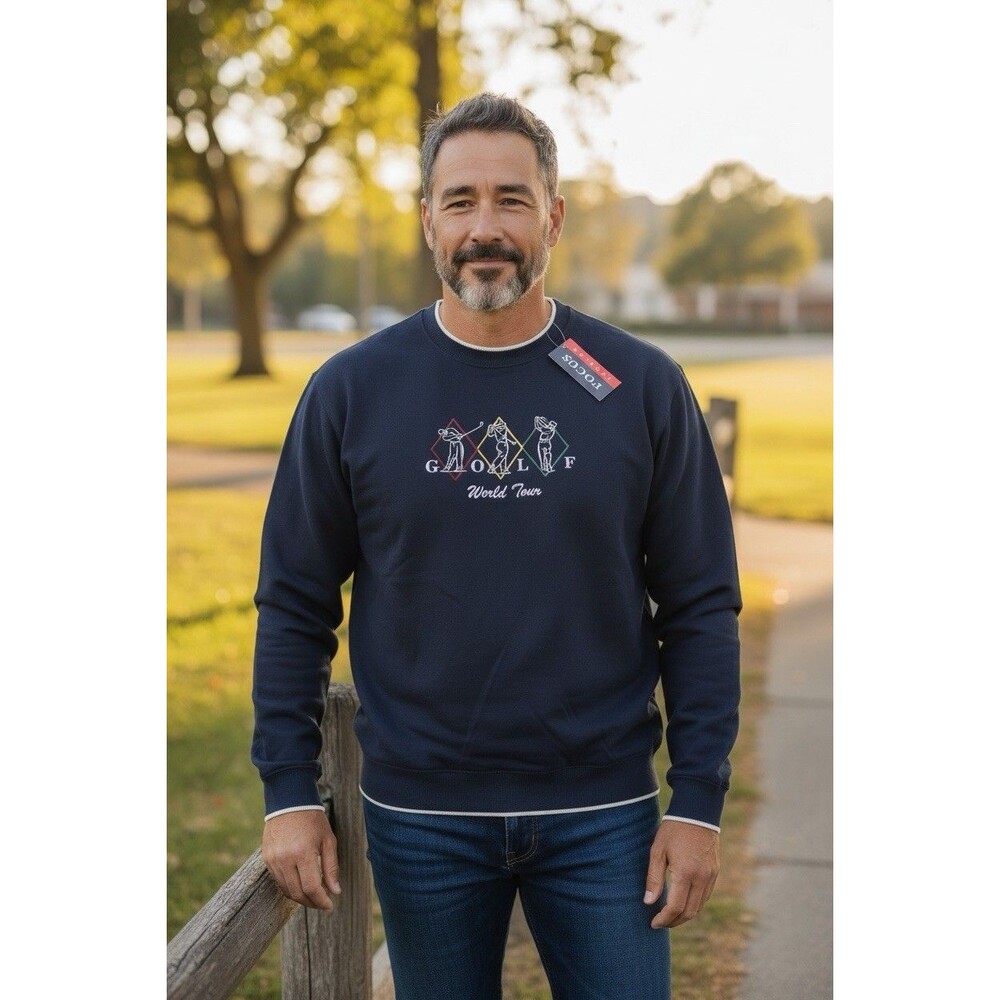 Vintage Blue Golf World Mens XL Pullover Embroidered Sweatshirt Focus America